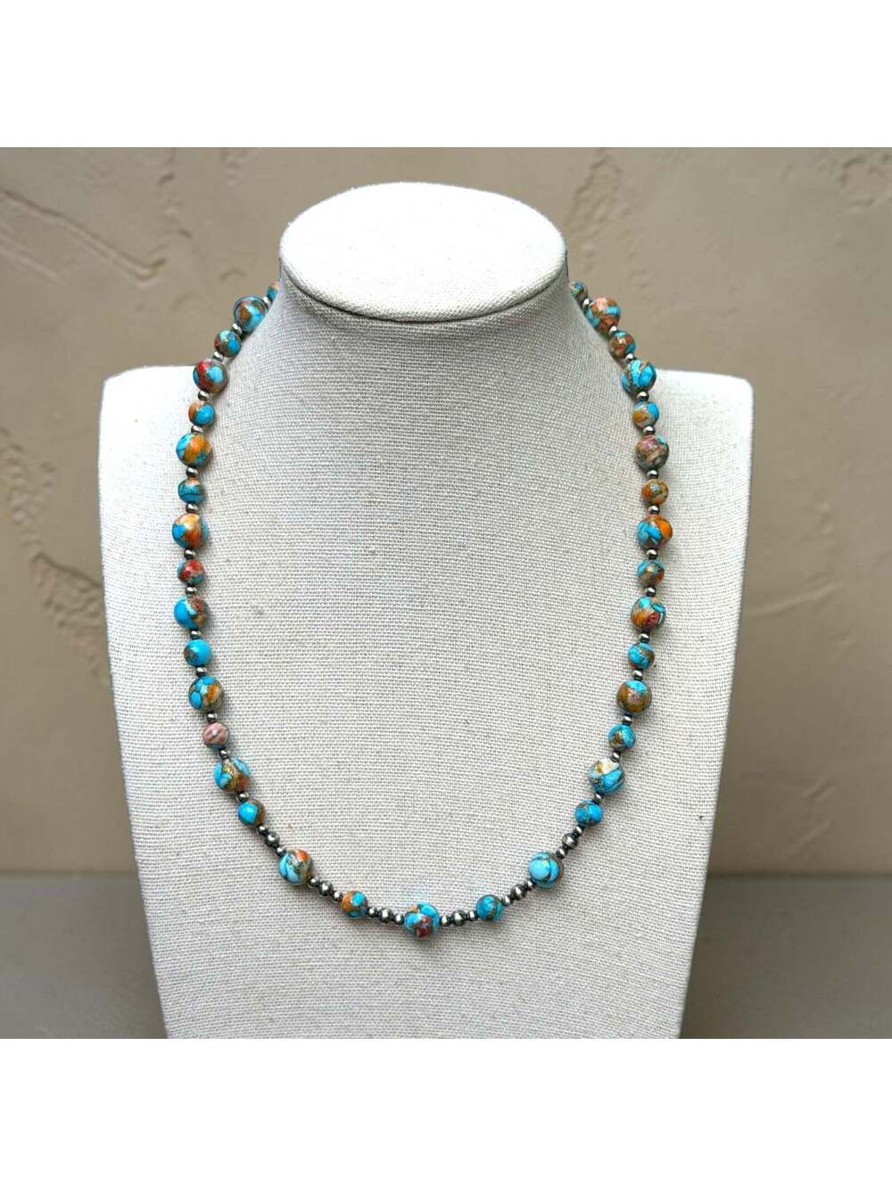 18" Orange Mohave Necklace w/ 3-4mm Sterling Pearls
